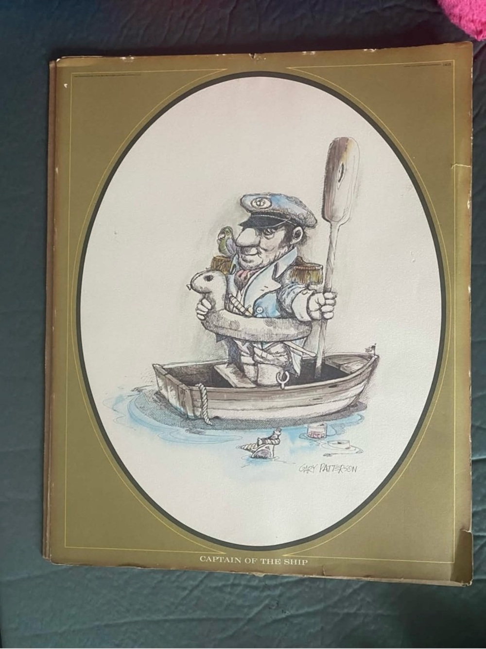 Vintage Gary Patterson “Captain of the Ship” Oval Print w/ Glass 21x16 Wall Art